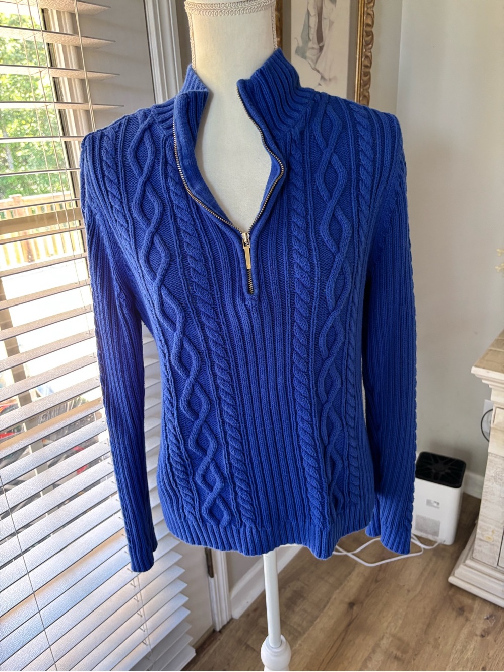 Chaps blue 1/4 zip cable knit sweater size large